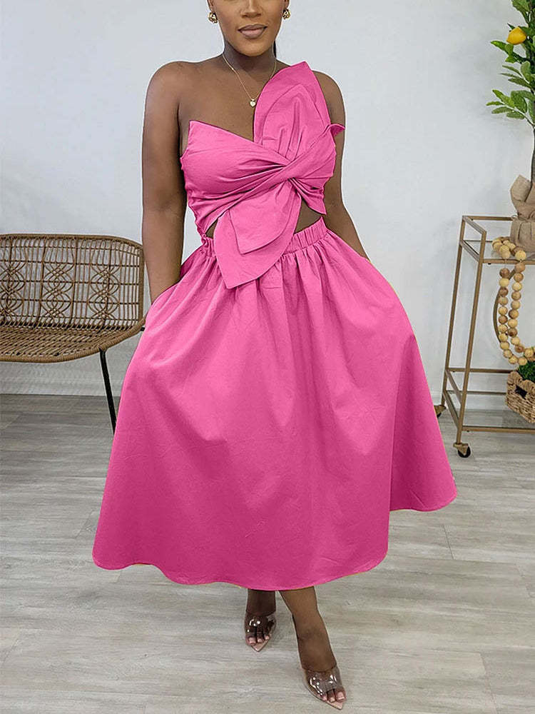 One-Shoulder Ruched Petal Cutout Dress