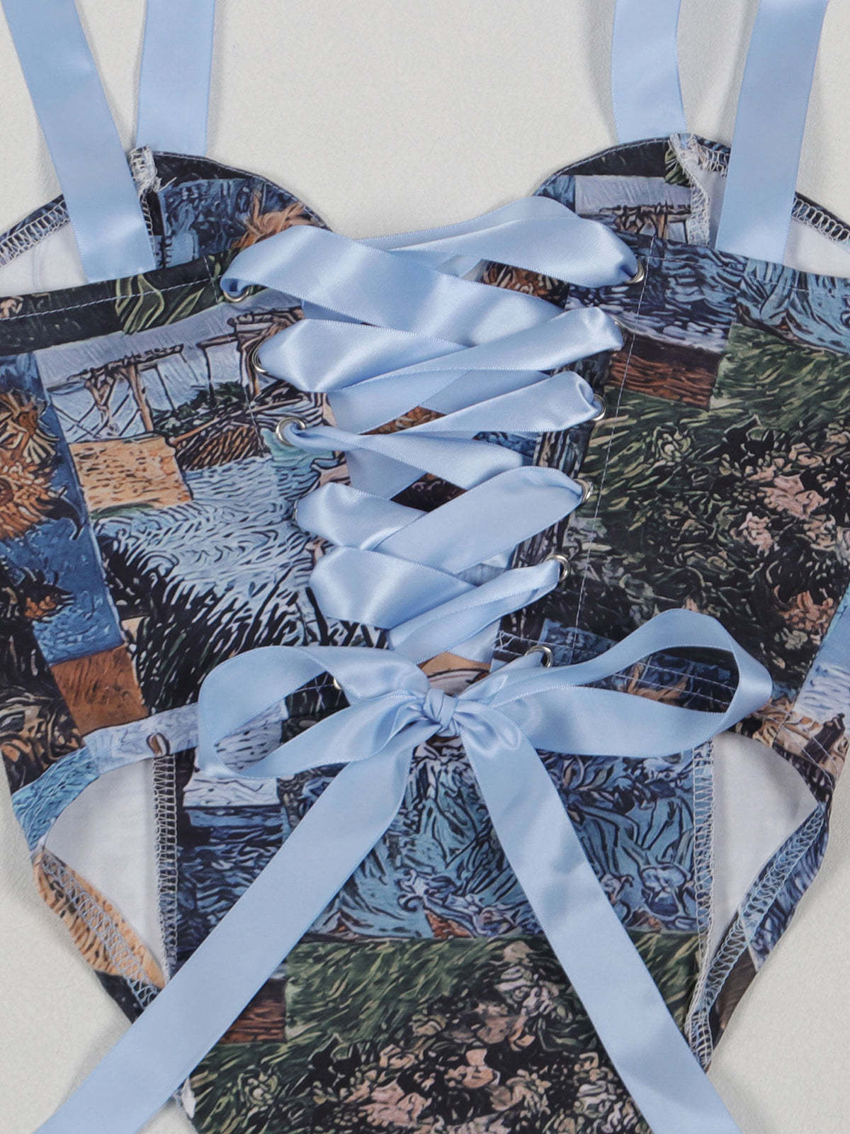 Two Pieces Print Lace-Up Cargo Pants Set