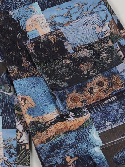 Two Pieces Print Lace-Up Cargo Pants Set