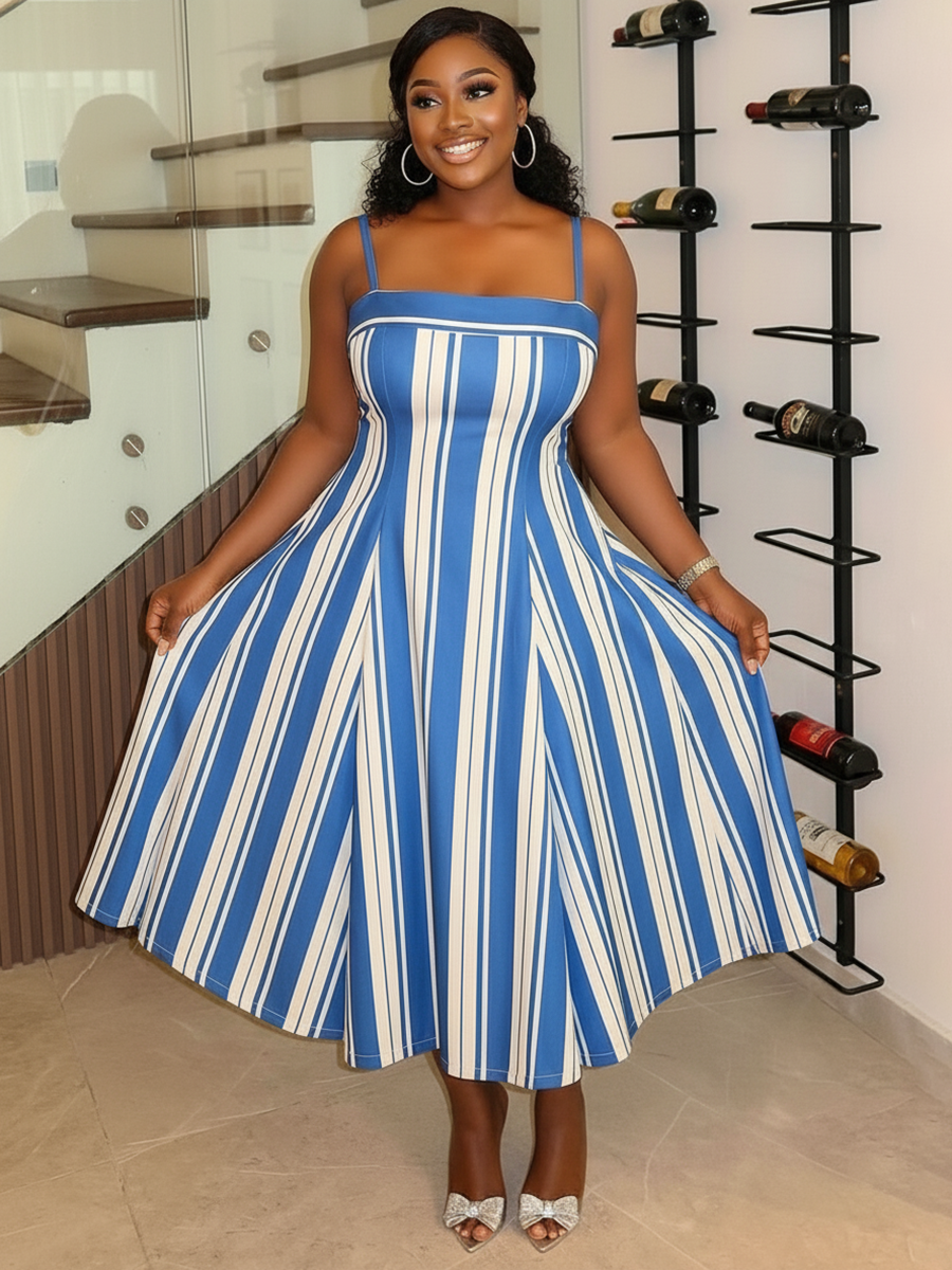 Classic Striped Print | Elegant Spaghetti Strap Dress | Vacation Vibes