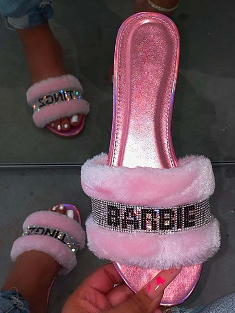 Fuzzy Letter Rhinestone Slides