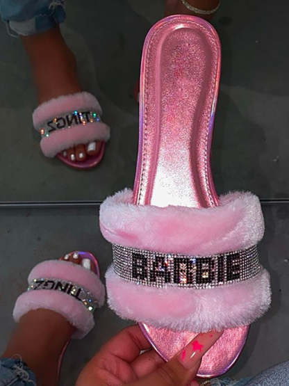 Fuzzy Letter Rhinestone Slides