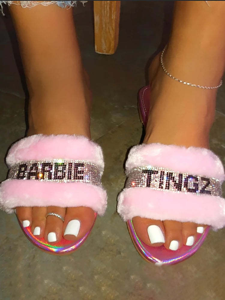 Fuzzy Letter Rhinestone Slides