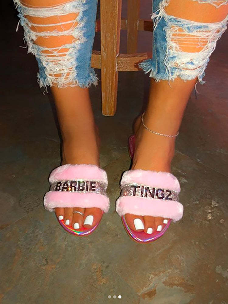 Fuzzy Letter Rhinestone Slides