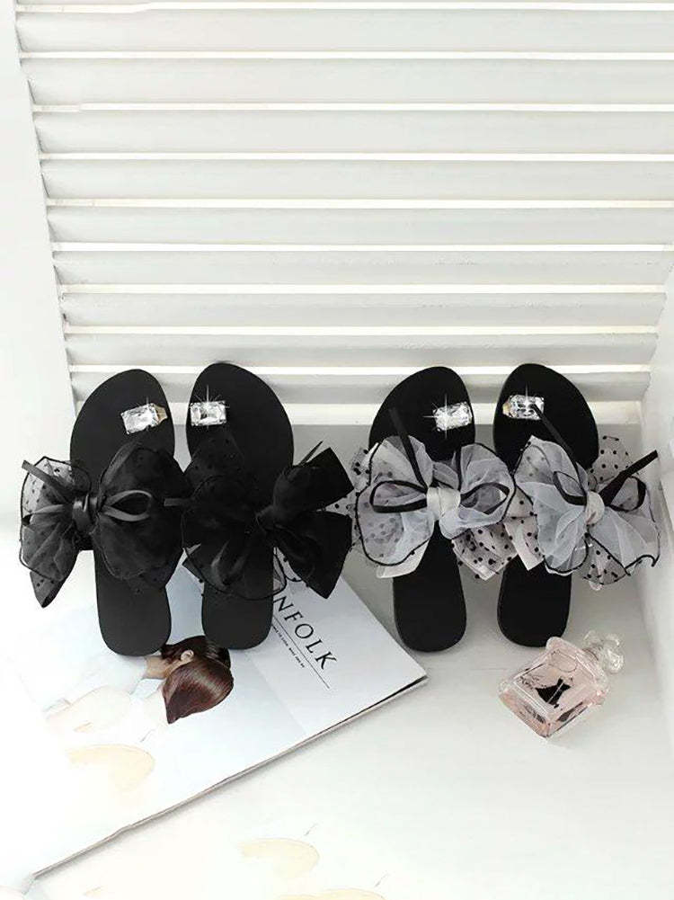Bow Rhinestone Flat Slipper