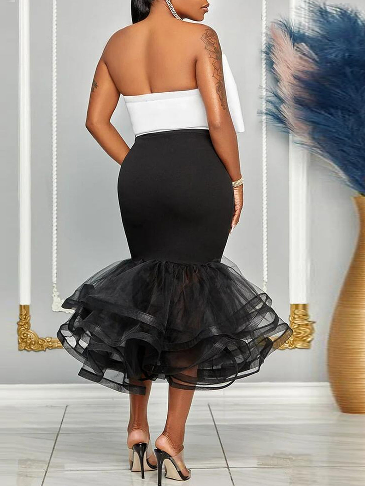Bow Tie Top Ruffle Hem Mermaid Skirt Set