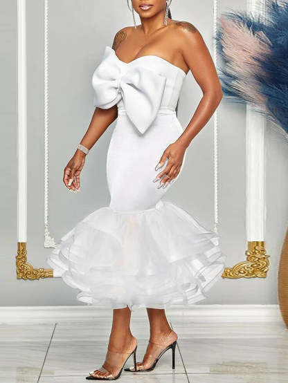 Bow Tie Top Ruffle Hem Mermaid Skirt Set
