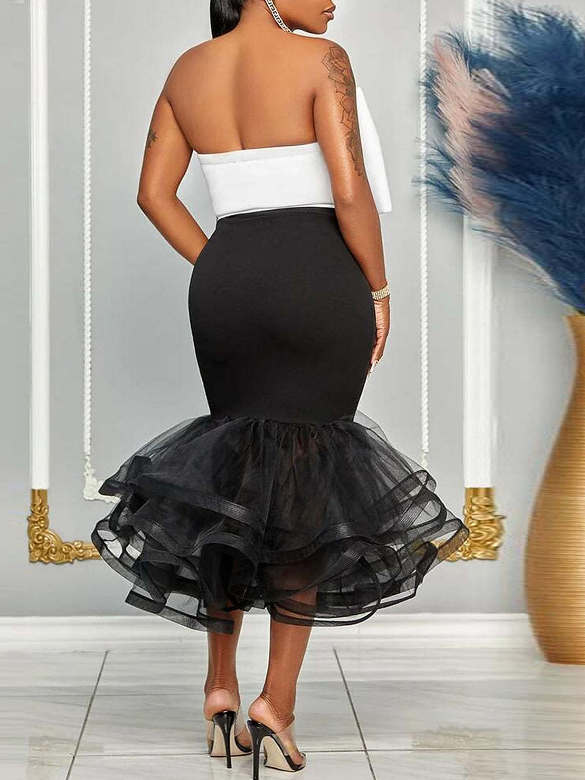 Bow Tie Top Ruffle Hem Mermaid Skirt Set