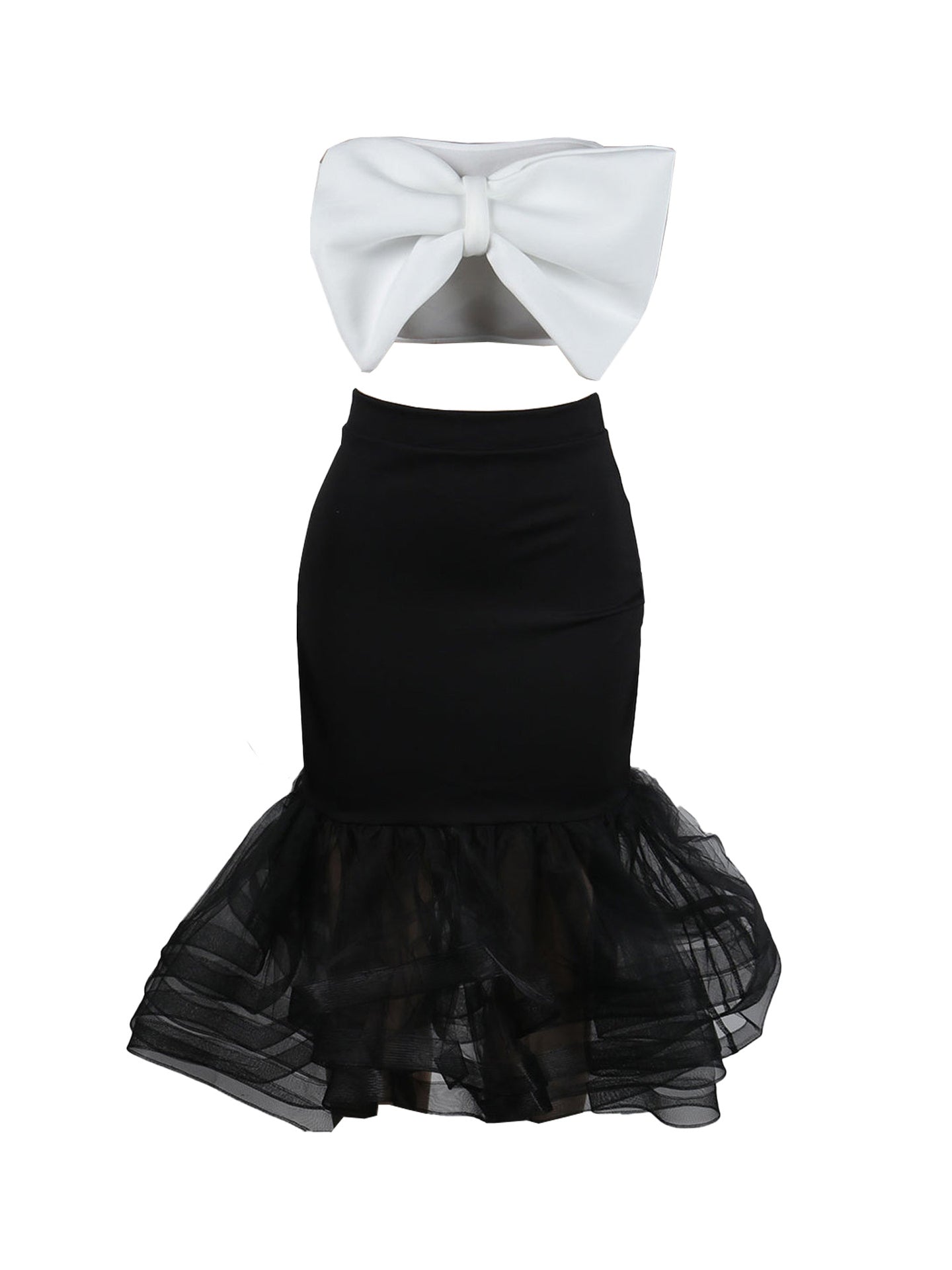 Bow Tie Top Ruffle Hem Mermaid Skirt Set