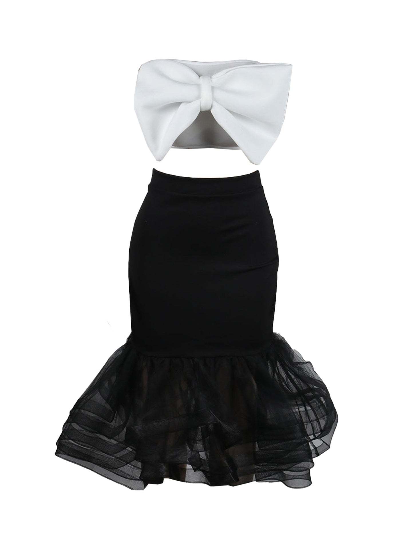 Bow Tie Top Ruffle Hem Mermaid Skirt Set