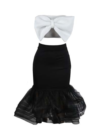 Bow Tie Top Ruffle Hem Mermaid Skirt Set
