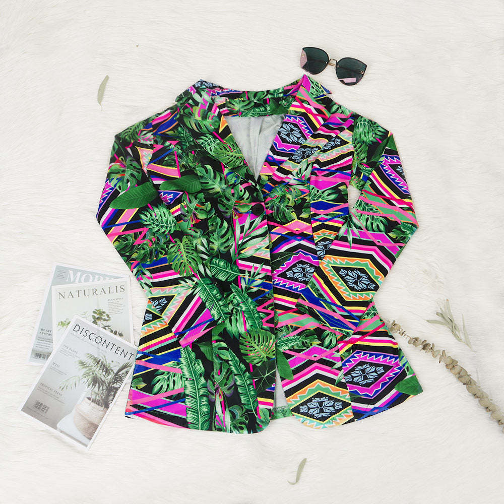 Two Piece Print Jacket High Footless Stockings Set