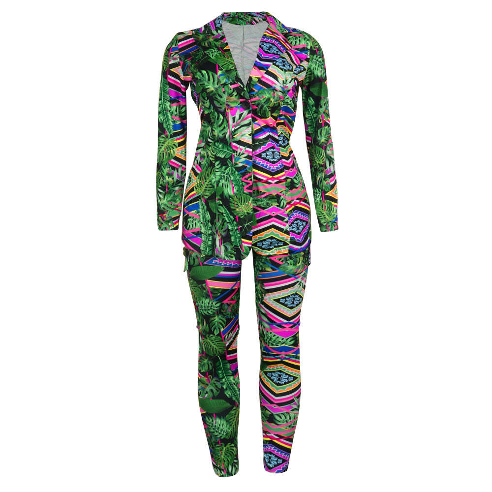 Two Piece Print Jacket High Footless Stockings Set