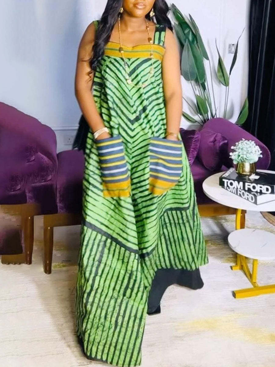 Make a Statement in Stripe Print Pockets Strap Wide Leg Jumpsuit