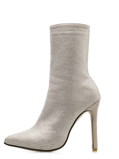 Rhinestone Zipper Heel Ankle Boots