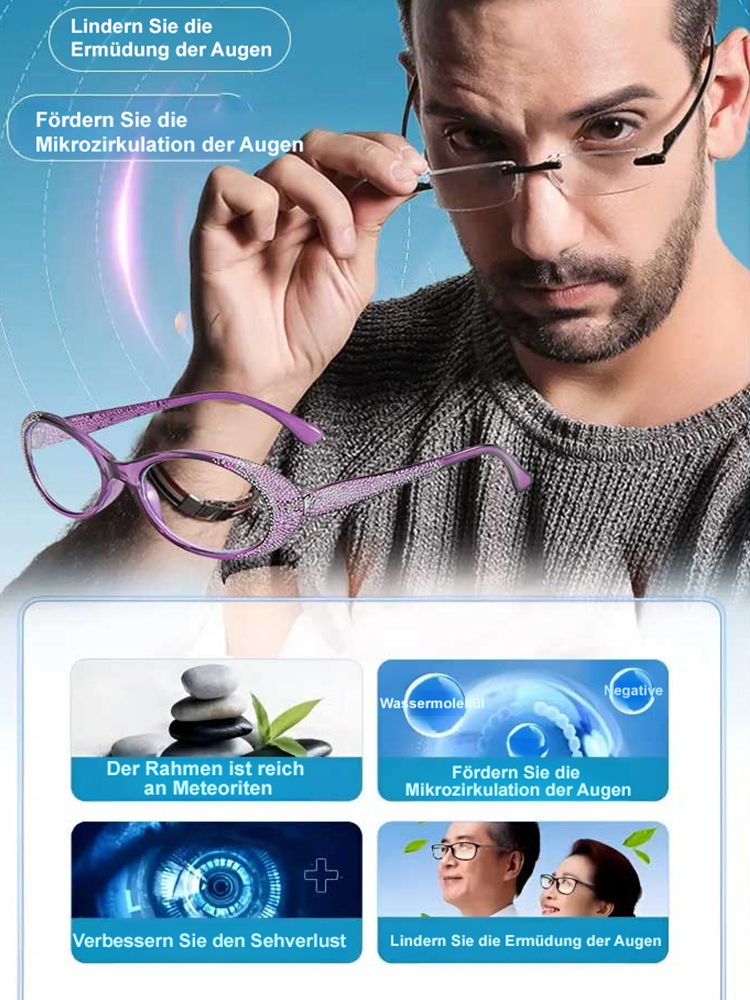 Modische Brille mit Strasssteinen und Schönheitsglaseffekt für ältere Menschen