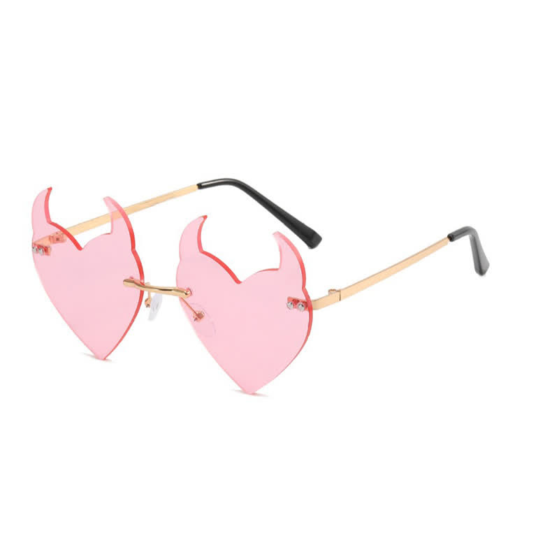 Spykay™ SG60991 Halloween Rimless Devil Horns Heart Sunglasses for Women Men - Pink - image 11