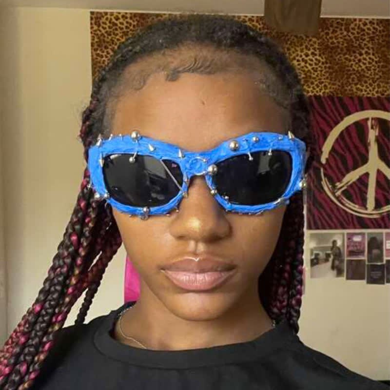 Spykay™ SG60924 CyberPunk Style Irregular Shaped Rivet Decor Sunglasses for Party - Blue - image 18