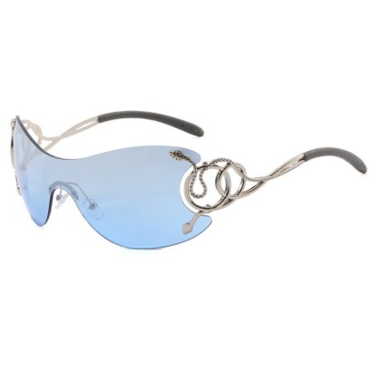 Spykay™ SG60904 Snake Design Temples One-piece Rimless Y2K Sunglasses