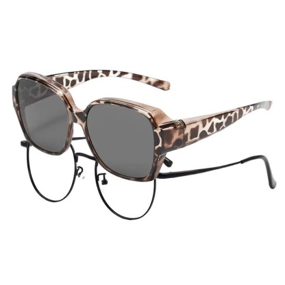 Spykay™ SG60859 Square Frame Polarized Driving Sunglasses Fit Over Glasses for Nearsighted People - Grey Leopard/Grey - Polarized - image 21