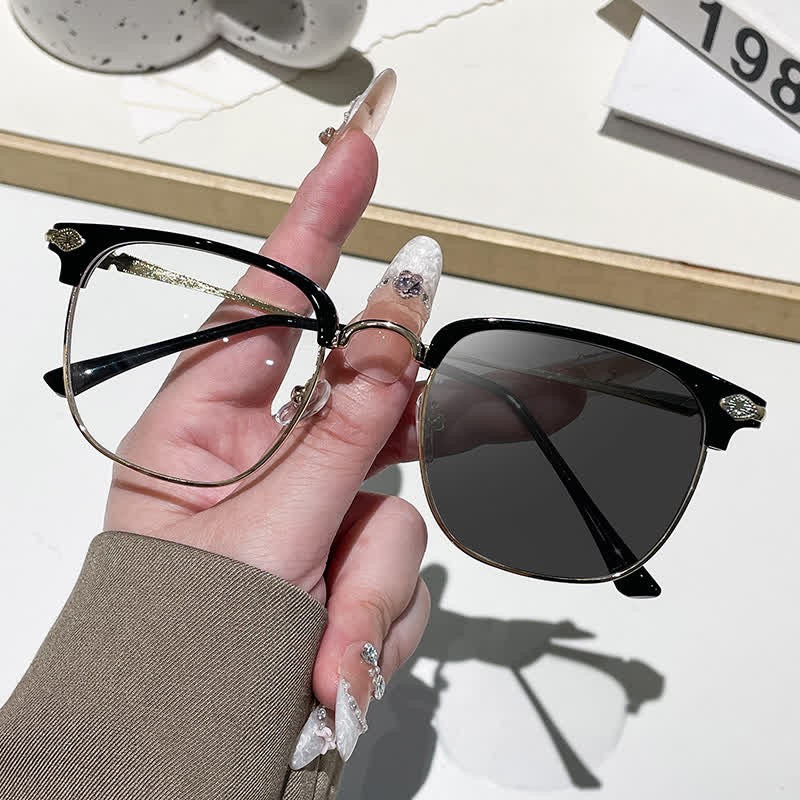 Spykay™ SG60994 Unisex Retro Square Frame Anti-blue Light Browline Photochromic Sunglasses - Black/Golden - image 4