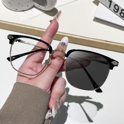 Spykay™ SG60994 Unisex Retro Square Frame Anti-blue Light Browline Photochromic Sunglasses - Black/Golden - image 4