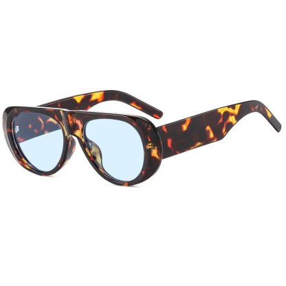 Spykay™ SG60671 Oval Frame Wide Temples Vintage Aviator Sunglasses - Leopard Print/Blue - image 20