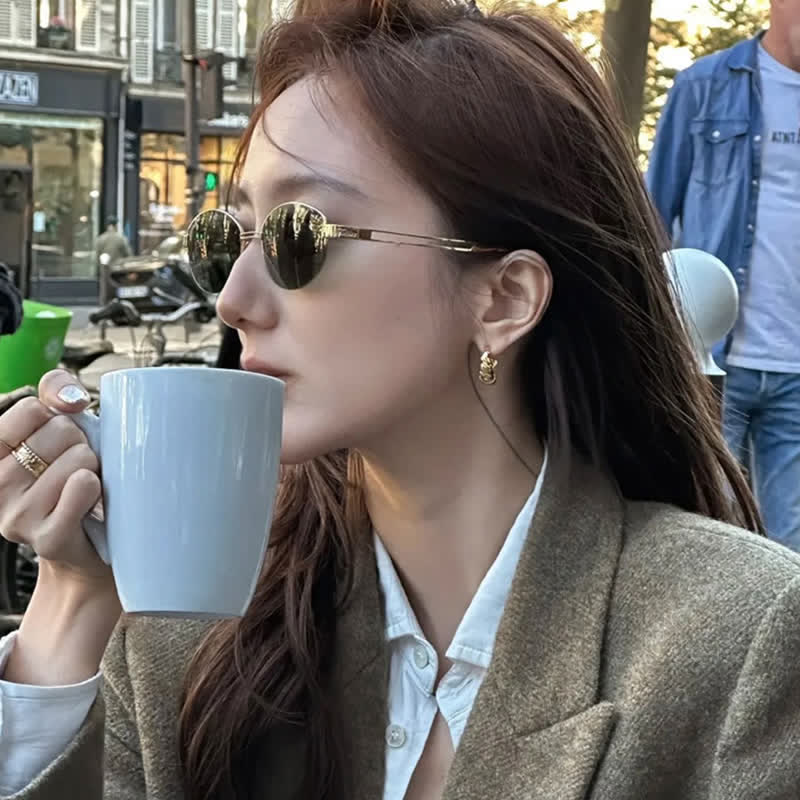 Spykay™ SG60778 Retro Fashion Oval Frame Hollow-out Temples Semi-Rimless Sunglasses with Nylon Lenses