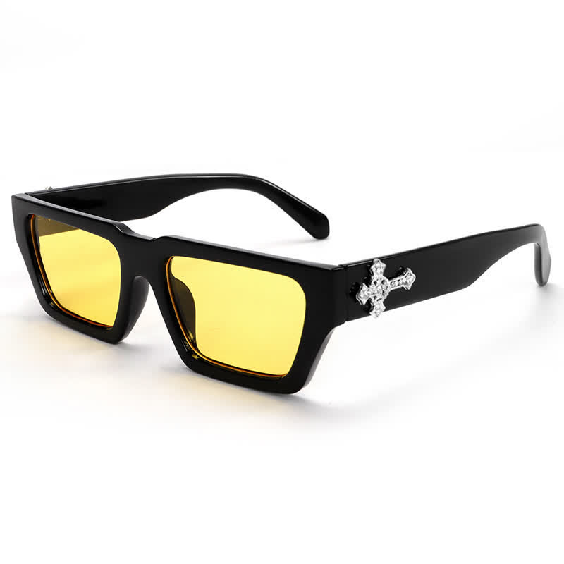 Spykay™ SG61019 Unsiex Rhinestone Cross Decor Square Frame Sunglasses - Black/Yellow - image 12