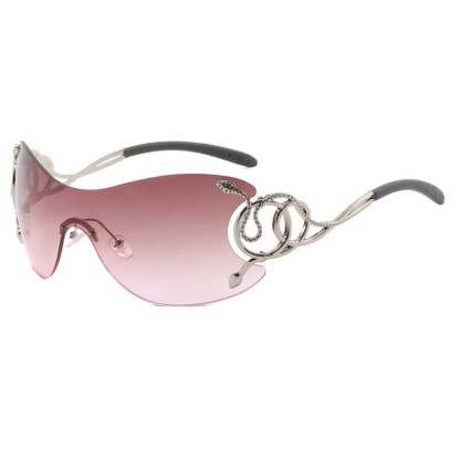 Spykay™ SG60904 Snake Design Temples One-piece Rimless Y2K Sunglasses