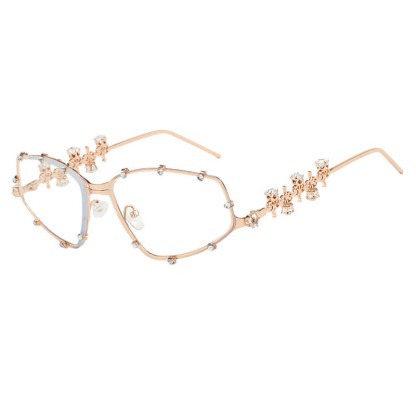 Spykay™ EG26751 Rhinestone Decor Geometric Frame Hipster Y2K Glasses - Rose Golden - image 6