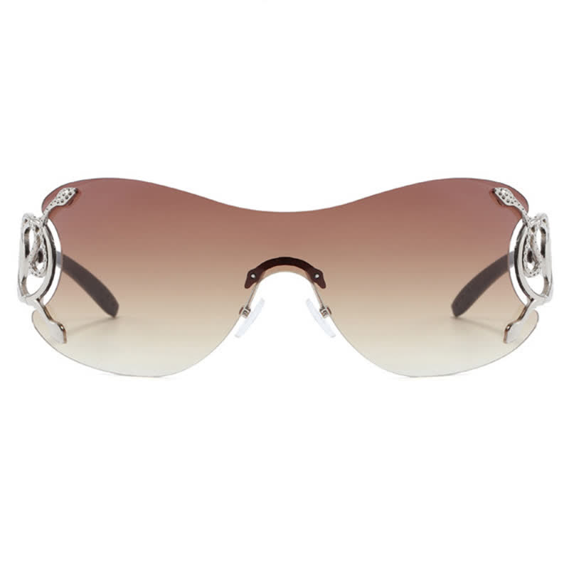 Spykay™ SG60904 Snake Design Temples One-piece Rimless Y2K Sunglasses