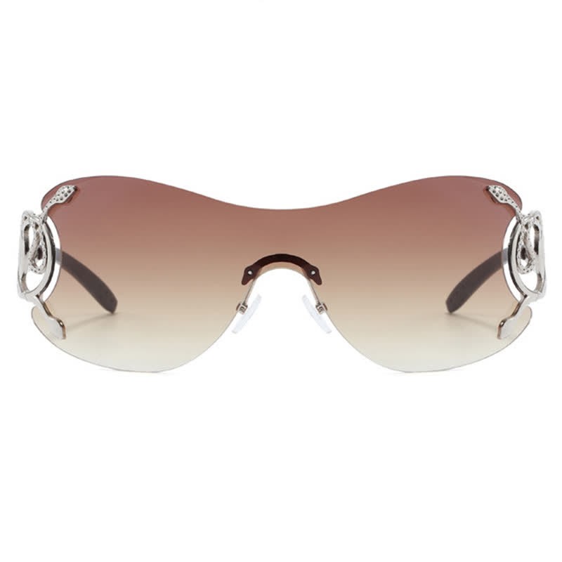 Spykay™ SG60904 Snake Design Temples One-piece Rimless Y2K Sunglasses