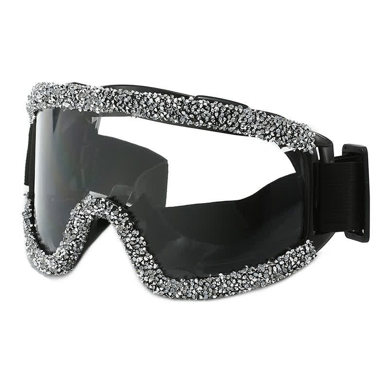 Spykay™ SG61047 Full Rhinestone Decor Unisex Windproof Motorcycle Goggle, Ski Goggles For Outdoor Activities - Silver Diamond - image 7