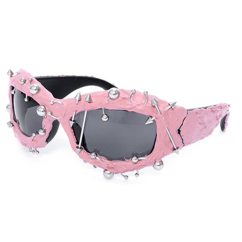 Spykay™ SG60924 CyberPunk Style Irregular Shaped Rivet Decor Sunglasses for Party - Pink - image 13