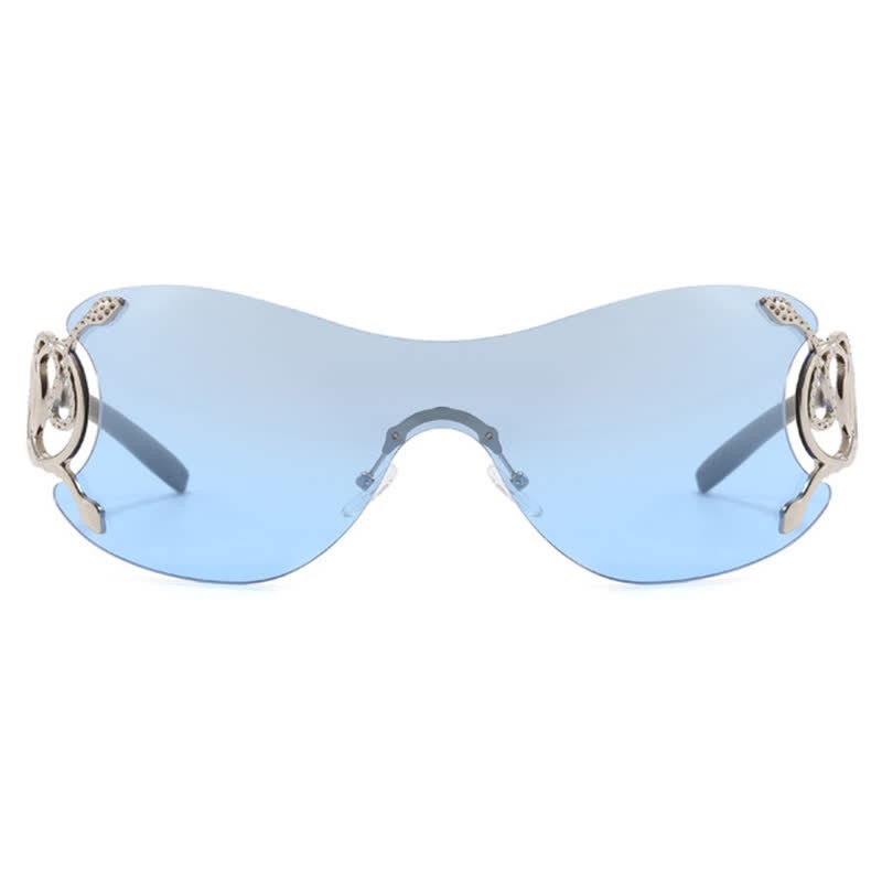 Spykay™ SG60904 Snake Design Temples One-piece Rimless Y2K Sunglasses