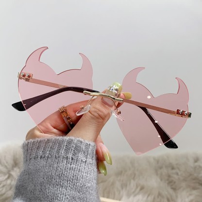 Spykay™ SG60991 Halloween Rimless Devil Horns Heart Sunglasses for Women Men - image 10