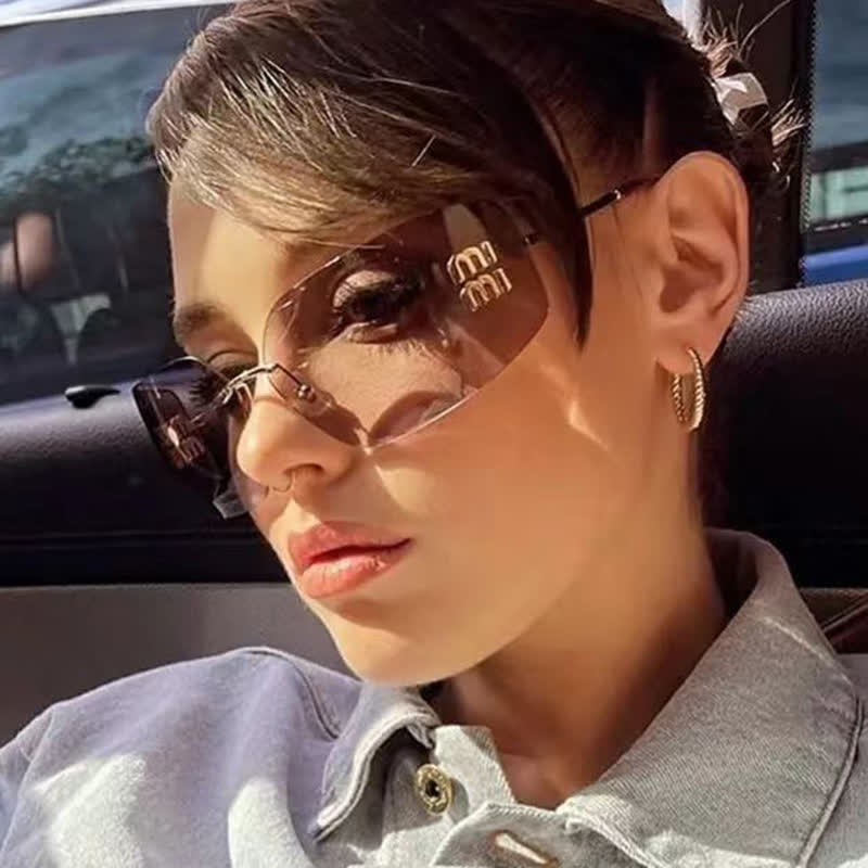 Spykay™ SG60676 Y2K Rectangle Frame Rimless Sunglasses - Brown - image 1