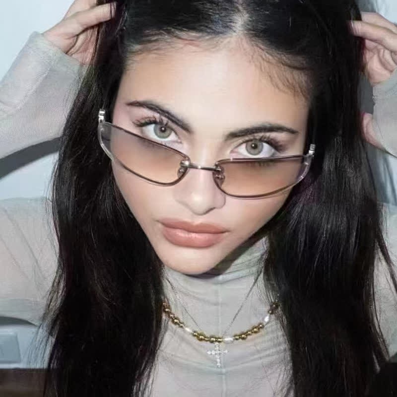 Spykay™ SG60683 Y2K Oval Frame Rimless Sunglasses - Brown+Pink - image 16