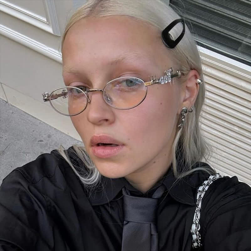 Spykay™ EG26671 Anti-blue Light Oval Frames Rhinestone-Embellished Eyeglasses - Golden - image 10