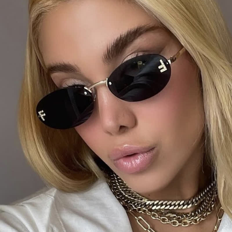 Spykay™ SG60701 'F' Design Oval Frames Rimless Sunglasses