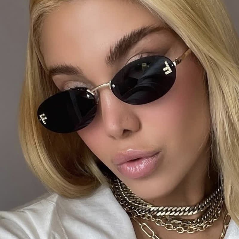 Spykay™ SG60701 'F' Design Oval Frames Rimless Sunglasses