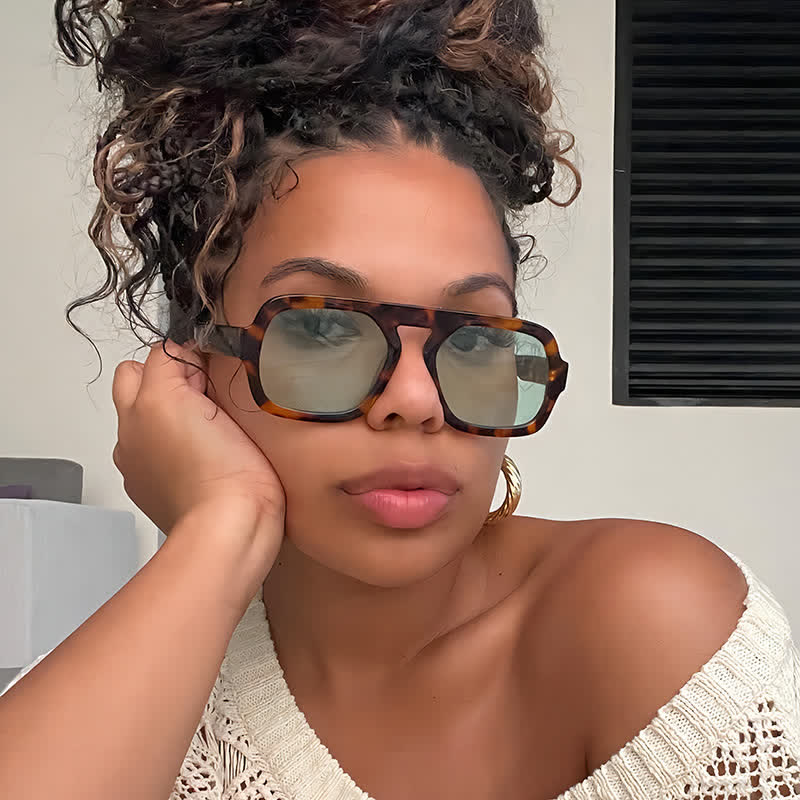 Spykay™ SG60722 Square Frame Leopard Print Cycling Aviator Sunglasses - Leopard Print/Green - image 1