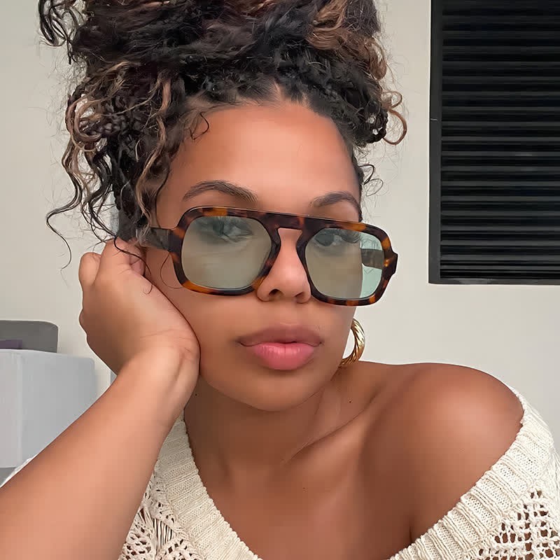 Spykay™ SG60722 Square Frame Leopard Print Cycling Aviator Sunglasses - Leopard Print/Green - image 1