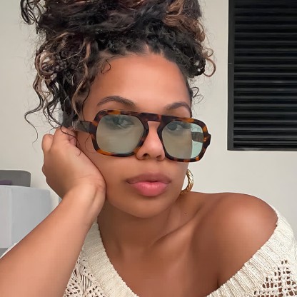 Spykay™ SG60722 Square Frame Leopard Print Cycling Aviator Sunglasses - Leopard Print/Green - image 1