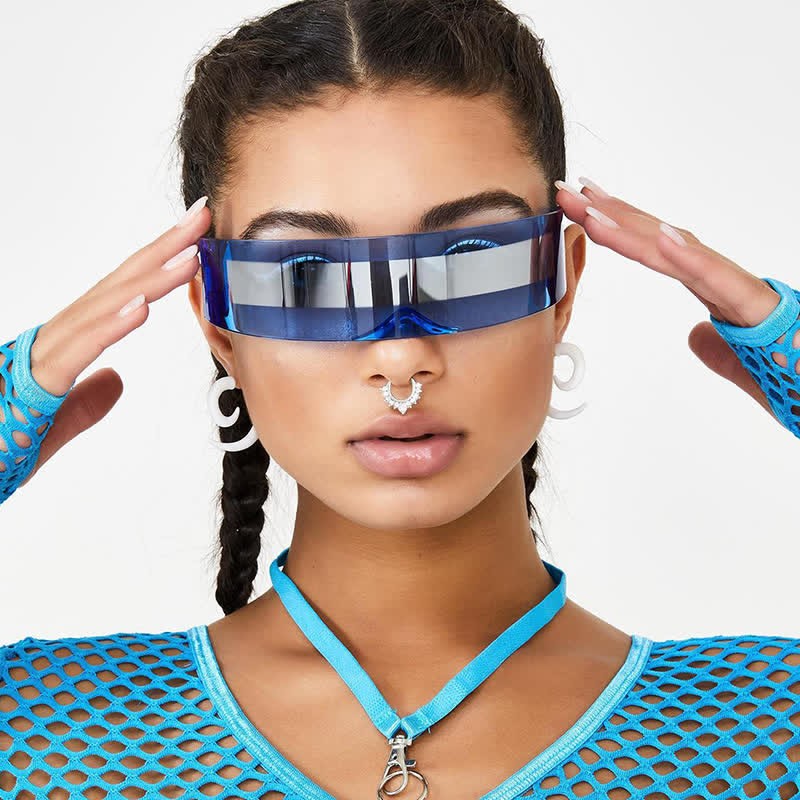 Spykay™ SG60721 Unisex Rectangle One-piece Frames Y2K Cyberpunk Sunglasses - Blue - image 19