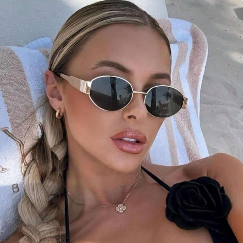 Spykay™ SG60707 Oval Frames Metal Temples Retro-Vinatge Sunglasses - Golden/Grey - image 5