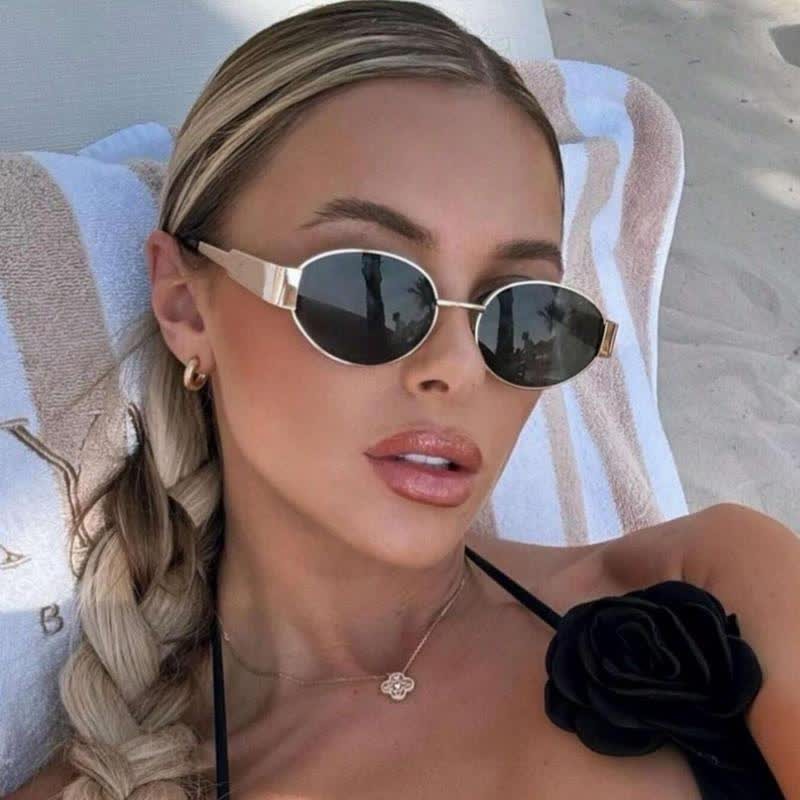 Spykay™ SG60707 Oval Frames Metal Temples Retro-Vinatge Sunglasses - Golden/Grey - image 5