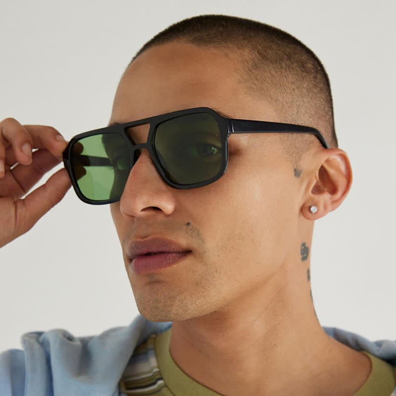 Spykay™ SG60718 Double Bridges Square Frames Retro-Vintage Sunglasses - Black/Green - image 28