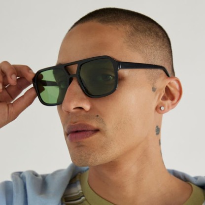 Spykay™ SG60718 Double Bridges Square Frames Retro-Vintage Sunglasses - Black/Green - image 28